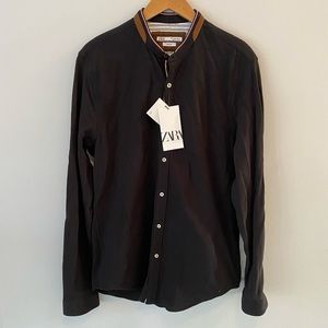 Zara Men’s Slim Fit Button Down Long Sleeve Black Shirt